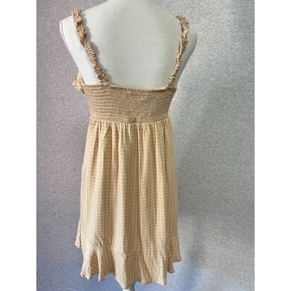 American Eagle Mini Sun Baby Doll Dress Womens Small Smocked Back Lace-Up Front - Picture 2 of 12